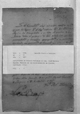 Certificado de V. Antonio Matiauda al Cap. José Mariano Aquino. Recurso de los arrendatarios de tierras realengas. (Yuty).