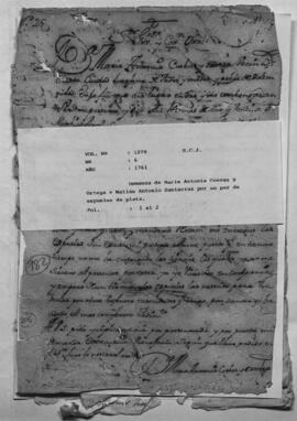 Demanda de María Antonia Cuevas y Ortega a Matías Antonio Santacruz por dos espuelas de plata.