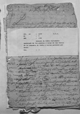 Demanda de pedro Castiñanez, apoderado del os pueblos a cargo de los Padres de la Compañía de Jesús a varias personas por deuda.