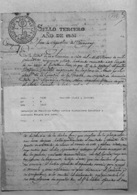Denuncia de Mauricia Núñez contra Victoriano González y Dionisio Rotela por robo.
