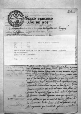 Felipe Riera sobre la fuga de un esclavo llamado Florencio, de su propiedad. (Distrito de Catedral).