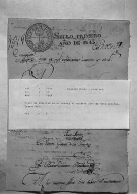 Orden de libertad de un preso, el esclavo Juan de Mata Cabañas. (Asunción).