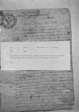 Solicitud de Buenaventura Frutos para salir al campo a reparar sus haciendas del arresto en que se hallaba. (Asunción)