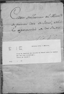Carta de justicia del alcalde de Potosí sobre la captura del reo José Villadonga. (Villa de Potosí)