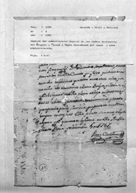 Demanda del administrador General de los indios misioneros del Uruguay y Paraná a Pedro Castiñañez por deuda a esta administración.