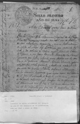 Cuaderno de Actas Criminales del Juzgado de Paz 1º del Distrito de la Encarnación, Febrero 1845 a enero de 1860.
