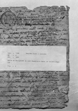 Carta de obligación de Juan Arguello a favor de Mariano Bogarín.