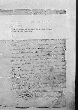 Carta de obligación de Nolasco Arévalo a favor de José Rodríguez.