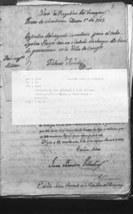 Remisión de los soldados y cabo Dolores Noceda, Hipólito Reyes y Pablo Ramos a Asunción.