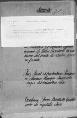 Campamento General en Humaita Batallón nº 10 1º compañía. Proceso al soldado José María Rejala por desertor.