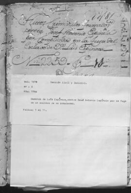 Demanda de Luis Espinosa contra José Antonio Espinola por la fuga de un esclavo de su propiedad.