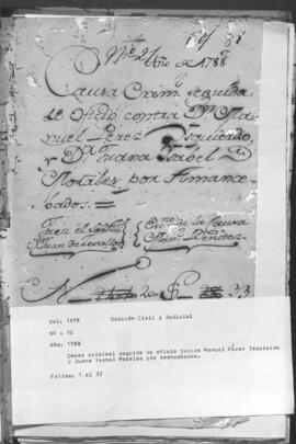 Causa criminales seguidos de oficio contra Manuel Pérez Izquierdo y Juana Isabel Morales por amancebados.