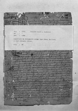 Escritura de obligación entre Juan Pérez de Godoy y Juan Cabrera Cortes