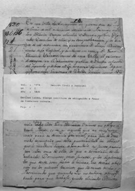 Lucas Benítez. Otorga escritura de obligación a favor de Francisco Uriarte.