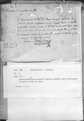 Notificación de Roque Coronel a Mariano Benítez sobre vencimiento de pago de deuda.