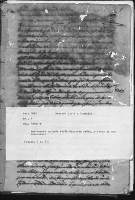 Testamento de Doña María Nicolaza Umeré a favor de sus herederos.