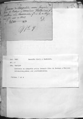 Contrato de compañía entre Joaquín Díaz de Bedoya y Mariana Valdovinos, sobre un curtiembreria.
