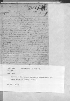 Demanda de Juan Vicente Rey contra Josefa Acosta  por deuda de los trabajos hechos.