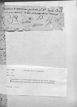 Expediente de información producida por Maria Ignacia Valenzuela por acreditar los bienes de su propiedad.