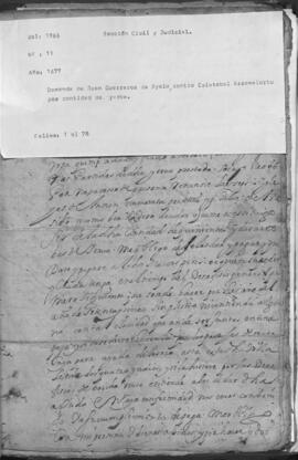 Demanda de Juan Guerrero de Ayala, contra Cristóbal Arramelortu por cantidad de yerba.