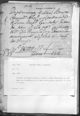Demanda de Manuel Benítez a nombre como procurador de Juan Bautista González, contra José Pereira, sobre cantidad de pesos en yerba.