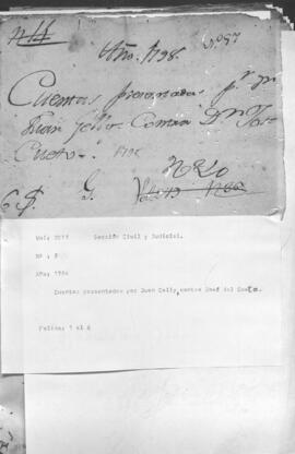 Cuentas presentadas por Juan Gelly contra José de Cueto.