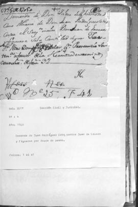 Demanda de Juan Rodriguez Cotta, contra Juan de Lovera y Figueroa por deuda de pesos.