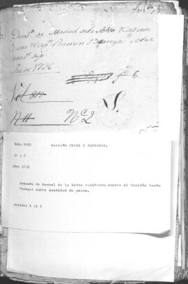 Demanda de Manuel de la Zotta, residente contra el Capitán Ramón Venegas sobre cantidad de pesos.