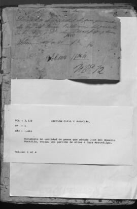 Documento de cantidad de pesos que adeuda José del Rosario Portillo, vecino del partido de Altos a Luis Montefilpo.