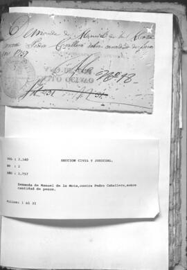 Demanda de Manuel de la Mota, contra Pedro Caballero, sobre cantidad de pesos.