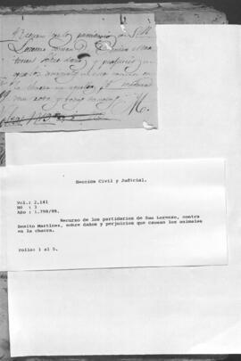 Recursos de los partidarios de San Lorenzo, contra Benito Martínez, sobre daños y perjuicios que causan los animales en la chacra.