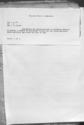 Expediente de representación al defensor General de pobres a nombres de Bartolomé esclavo de Don Lucas Martínez sobre maltrato que sufre de otros años.