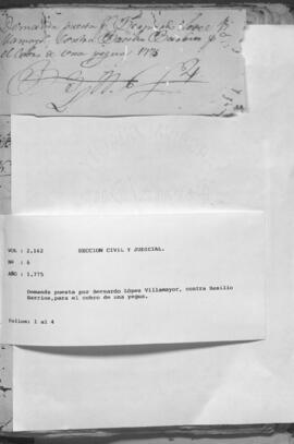 Demanda Puesta por Bernardo López Villamayor, contra Basilio Barrios, para el cobro de una yegua.