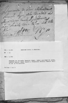 Demanda de Salvador Asencio López sobre cantidad de yerba, contra García López Duarte y Francisco Antonio Cañete vecino de Villarrica.