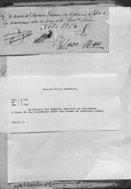 Un decreto del Superior Gobierno en testimonio a favor de sus acreedores, sobre bienes de francisco Lemus.