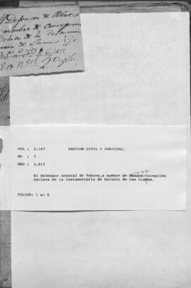 El Defensor General de Pobres, a nombre de Maria de la Concepción esclava de la testamentaria de Antonio de las Llanas.