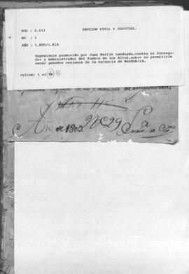 Expediente promovido por Juan Martín Landaida  contra el Corregidor y Administrador del Pueblo de  Altos, sobre no permitirle sacar ganados orejanos de la estancia de Manduvirá.