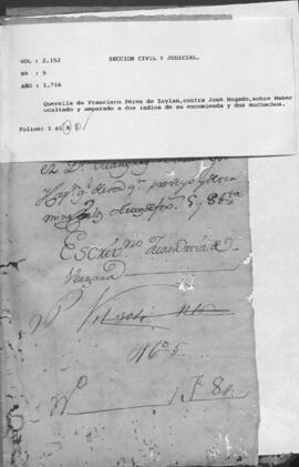 Querella de Francisco Pérez de Zoilán contra José Bogado, sobre haber ocultado y amparado a dos indios de su encomienda y dos muchachos.