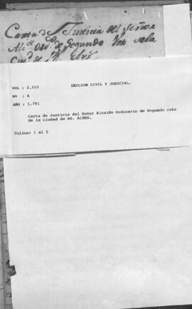 Carta de Justicia de señor Alcalde Ordinario de Segundo Voto de la ciudad de Buenos Aires.