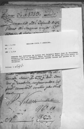 Demanda del Defensor de bienes del Sargento Mayor Juan de Perochena difunto, contra el Sargento Mayor Esteban de Salas Martínez, sobre liquidación de cuentas.