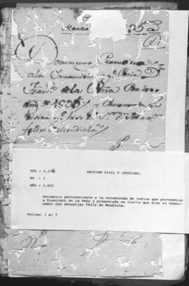 Documento perteneciente a la encomienda de indios que pertenecía a Francisco de la Peña y presentado en vista que hizo el Gobernador Don Sebastián Félix de Mendiola.
