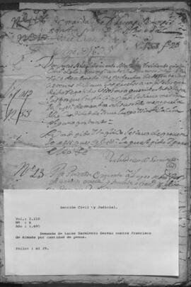 Demanda de Lucas Sarmiento Sereso, contra Francisco de Almada por cantidad de pesos.