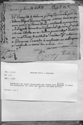 Petición de Isabel Rojas para que Fermín Duré exciba 18 pesos que produjeron las reses que extrajo con mano privada.
