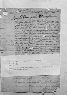 José Cornelio contra Juan Ignacio, sobre su libertad dela encomienda de este último.